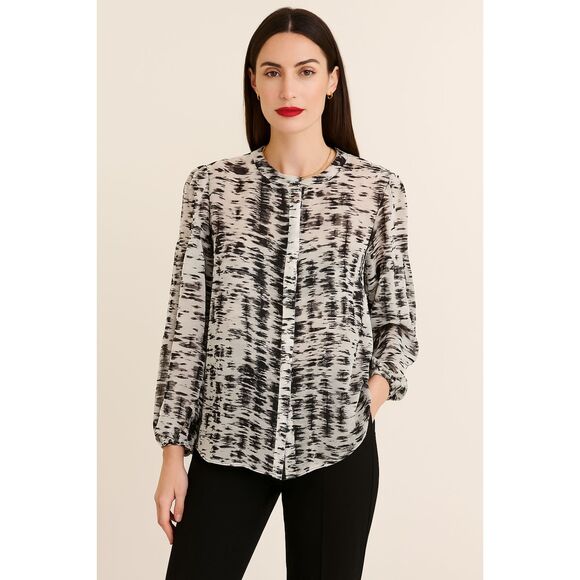 Escada Sport Nerlisa Long Sleeve Blouse Fantasy Abstract Black & White Print 6 - Picture 1 of 16